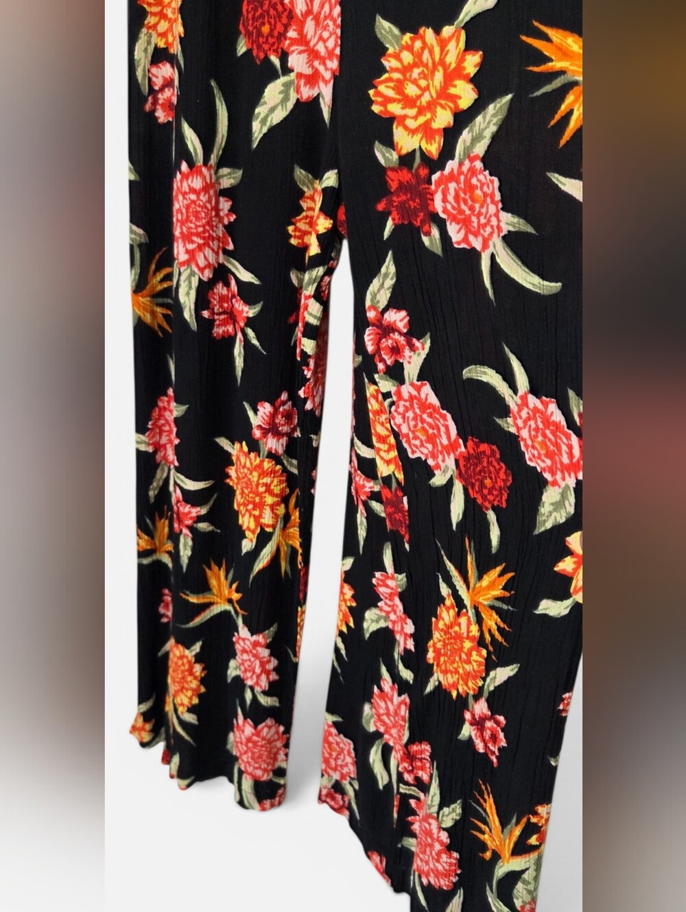 Derek Heart Tropical Floral Jumpsuit Black Orange Red Wide Leg Womans Small - Picture 2 of 10